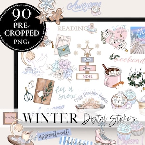 WINTER DIGITALE PLANNER Stickers, kerst winter clipart GoodNotes Notesshelf, emmer kerstcitaten, pictogram, motiverende quote, notability