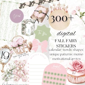 Zestaw naklejek cyfrowych Fall Fairy Dream, GoodNotes naklejki cyfrowe na jesień, pakiet Fantasy pink September October, Notability clipart washi