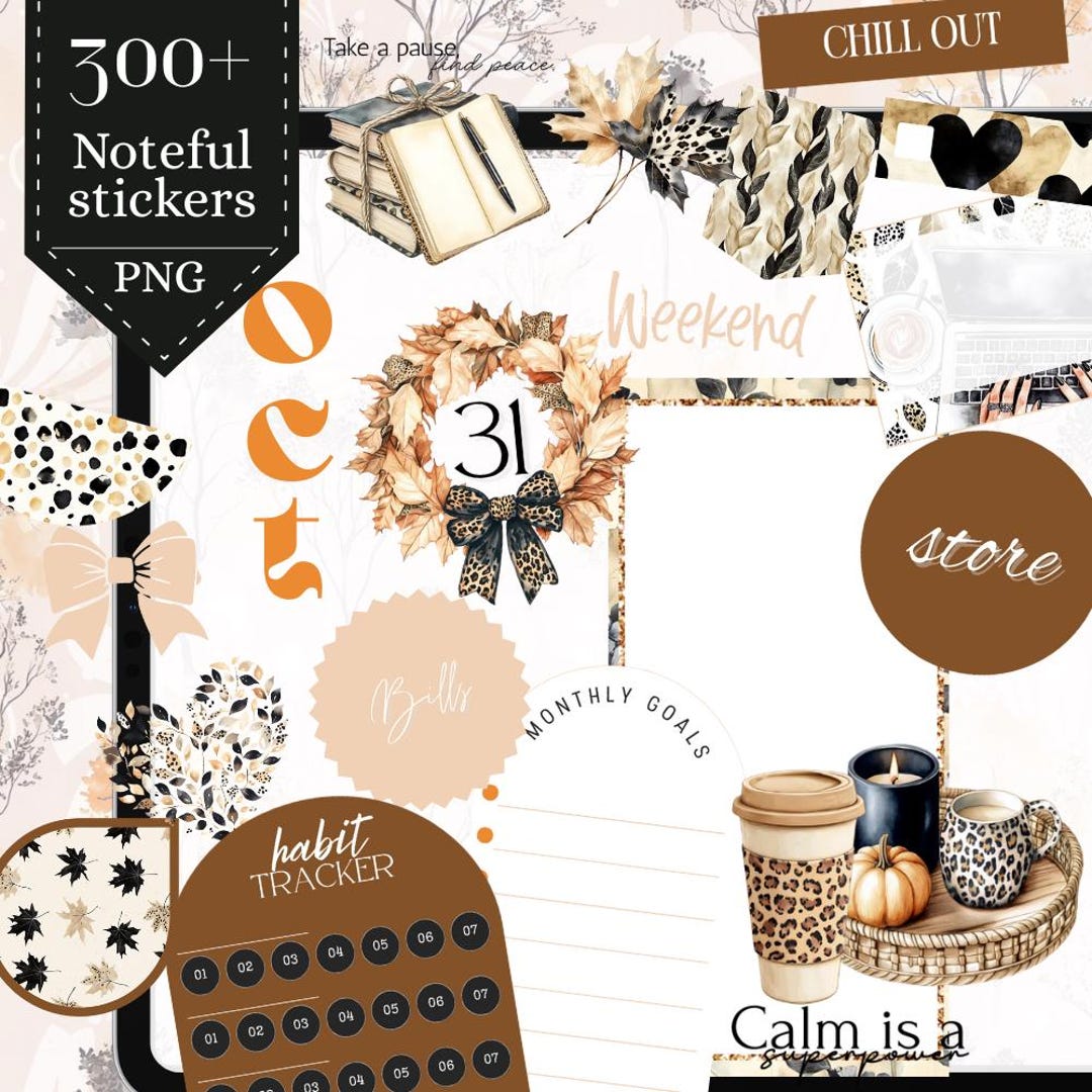 Fall Noteful Stickers Bundle, October November Autumn Digital Sticker ...