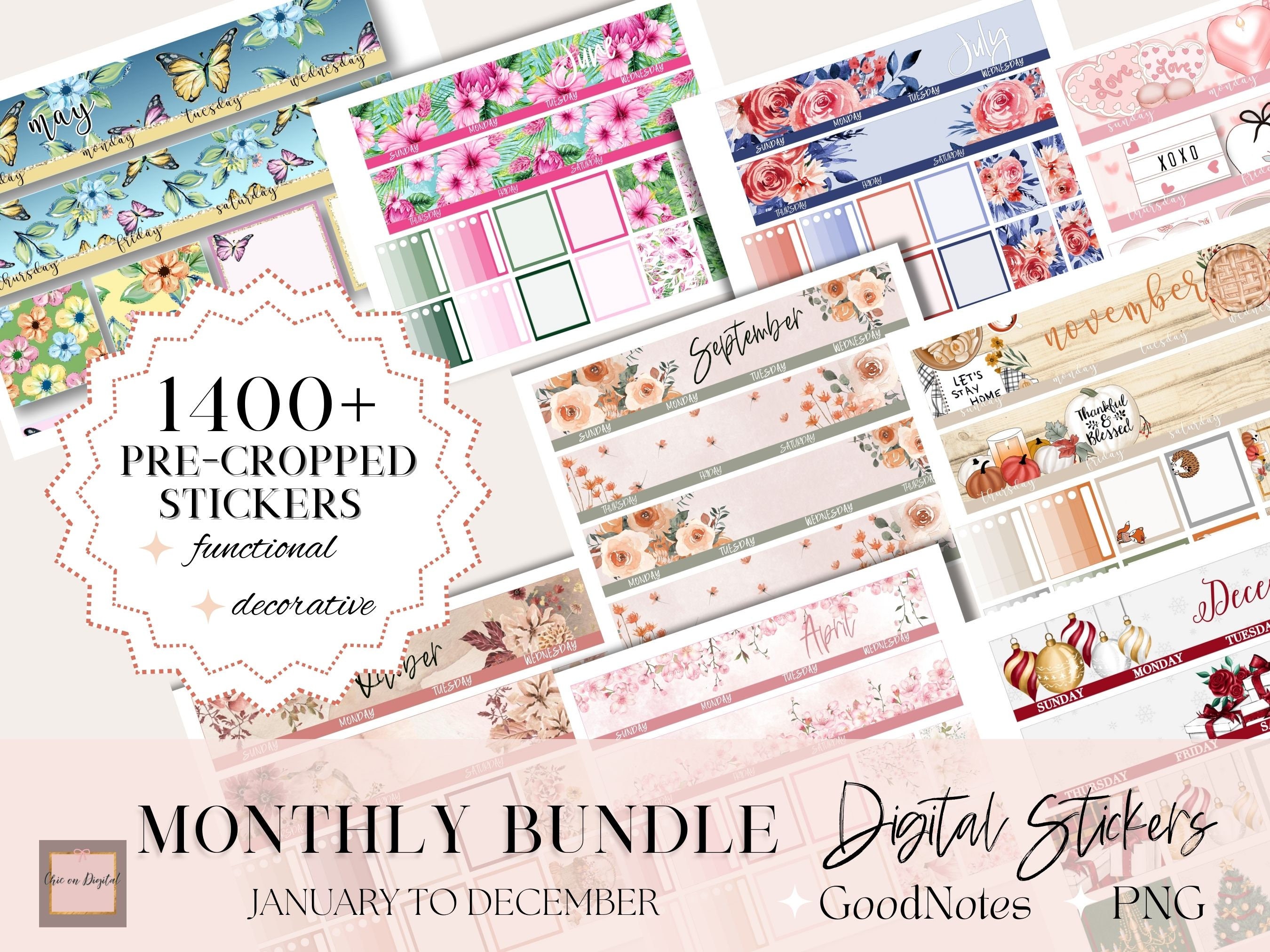 Digital Monthly Sticker Bundle, June Goodnotes Monthly GoodNotes Pack, june planning, monthly digital sticker, June sticker, monthly sticker