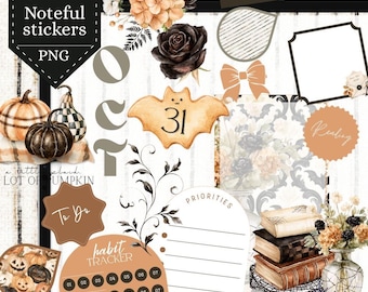 Preppy cute Halloween Digital Planner Stickers: Pre-cropped PNG GoodNotes Noteful Sticker bundle, reading October 2026 sticker pack 26BKG11