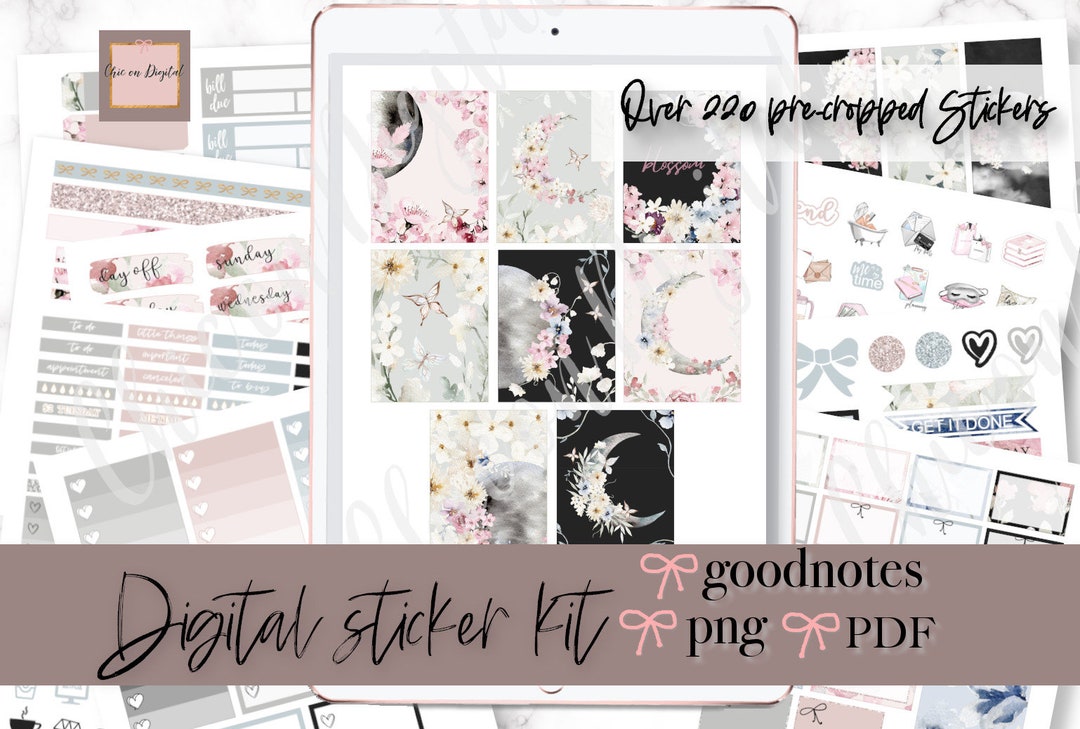 MOON GOODNOTES STICKERS, Digital Stickers Goodnotes, Floral Digital ...