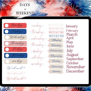 JULY GOODNOTES STICKER digital sticker, GoodNote stickers monthly, independence day, functional stickers, 4th of july sticker, icon sitkcer