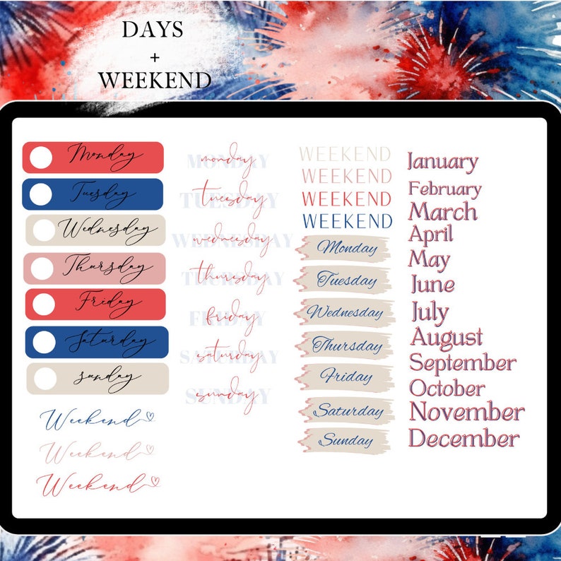 JULY GOODNOTES STICKER digital sticker, GoodNote stickers monthly, independence day, functional stickers, 4th of july sticker, icon sitkcer