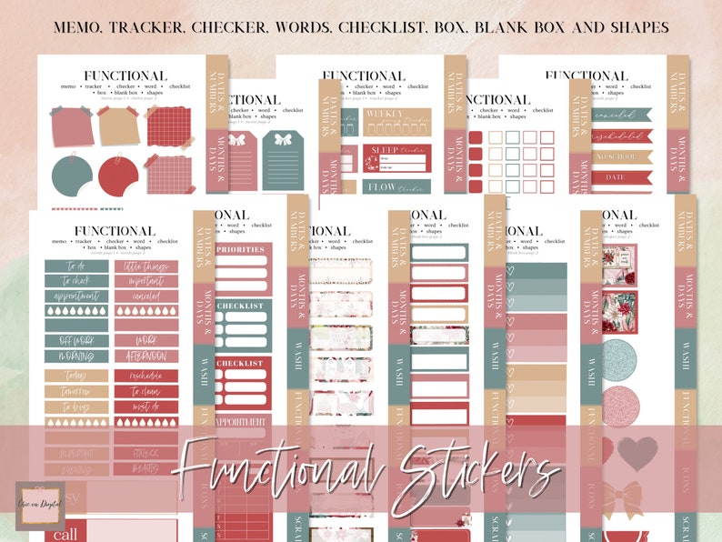 DIGITAL STICKER BUNDLE, Goodnotes stickers, Christmas digital stickers, sticker for planner, Red christmas, Essential Digital Stickers, widget, days of the week, washi stickers, digital sticker pack, icon sticker, months & days, digital memo sticker,