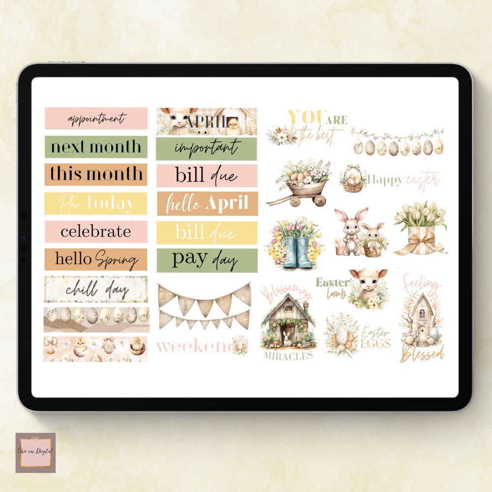 APRIL DIGITAL Stickers for Goodnotes EASTER Digital Sticker Spring ...
