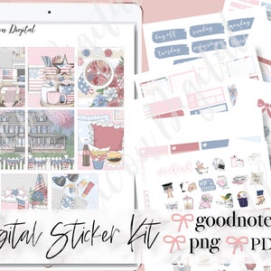 JULY MONTHLY KIT Digital Stickers, July 4th Goodnotes Stickers, Onenote stickers, independence day digital stickers, July 4th digital kit