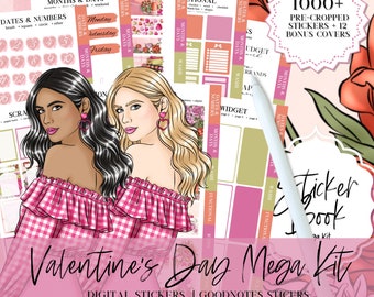 DIGITAL STICKER Goodnotes pack for Valentines day planning digital journaling february stickers kit template for Goodnotes widget stickers