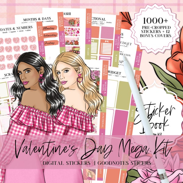 DIGITAL STICKER Goodnotes pack for Valentines day planning digital journaling february stickers kit template for Goodnotes widget stickers