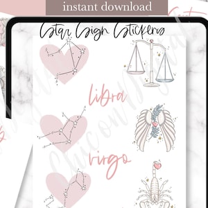 Naklejki do cyfrowego planera ZNAKI ZODIAKU, Naklejki GoodNotes, Naklejki do cyfrowego dziennika Bullet Journal z horoskopem, Symbole astrologiczne Goodnotes, znak zodiaku