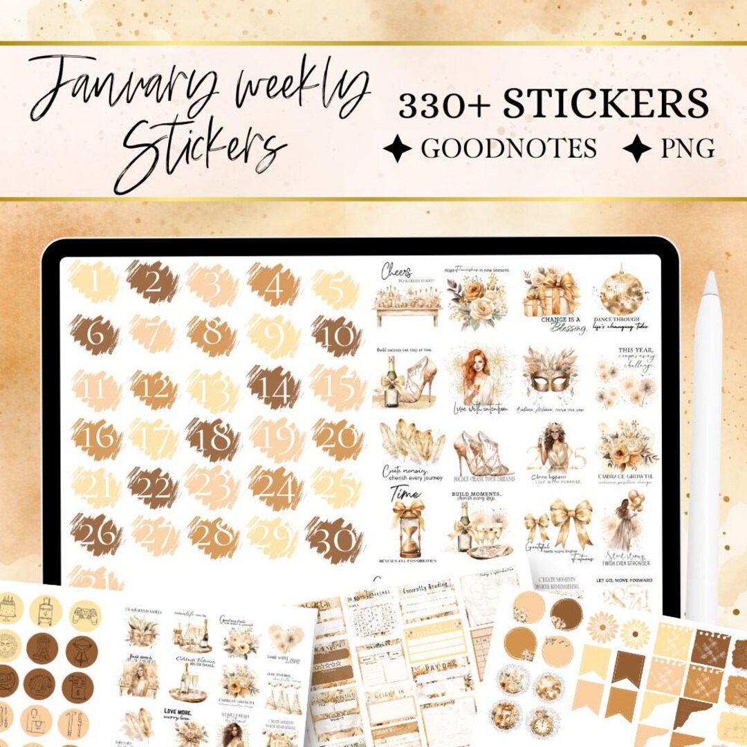 January Text Sticker January GOODNOTES STICKER, New Year Digital Sticker, 2026 Digital ...