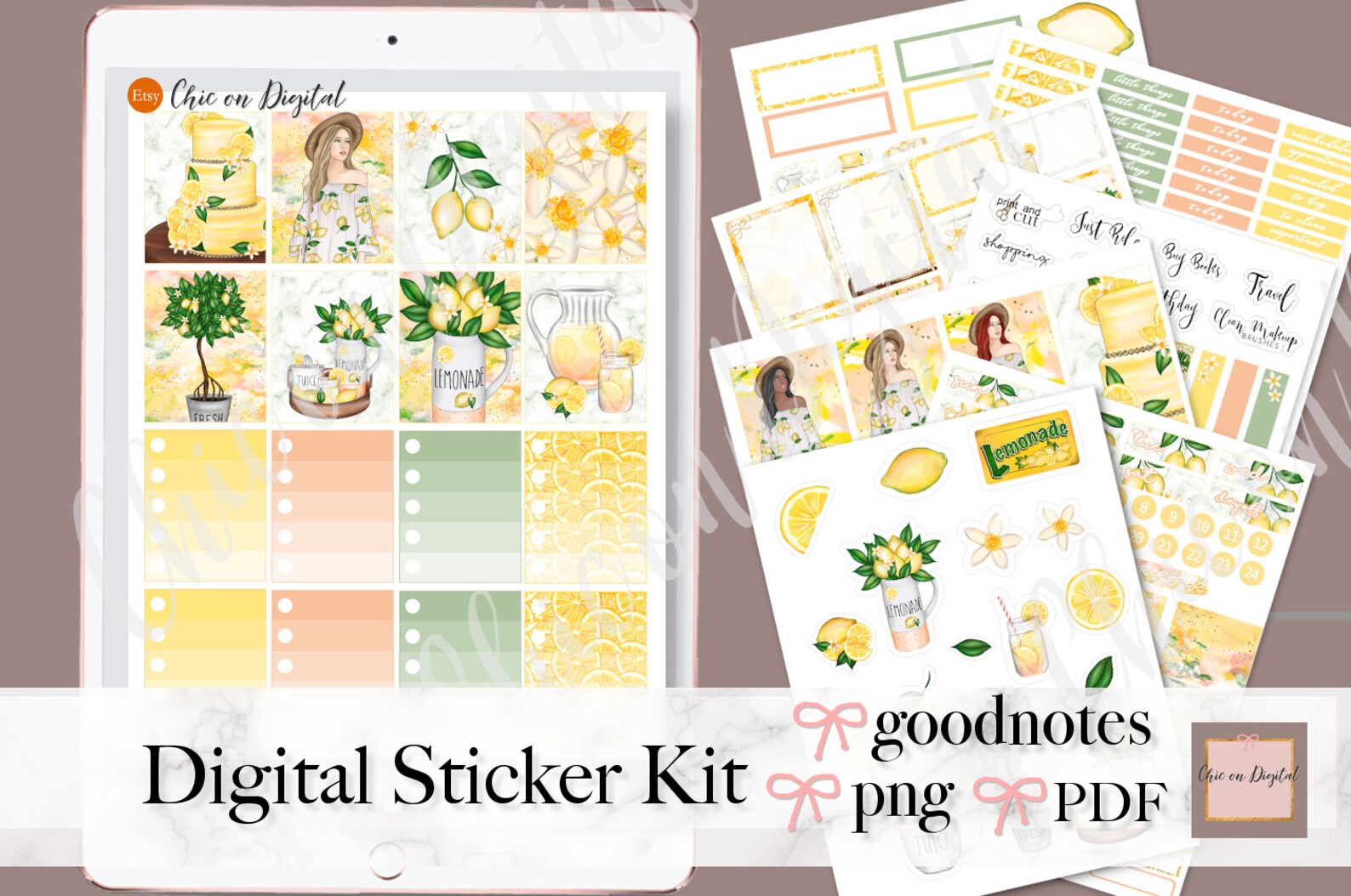 GOODNOTES STICKER KIT, Summer Lemon Digital Planner Sticker Kit ...