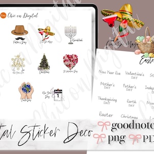 Adesivos DIGITAIS DE FERIADOS, adesivos Goodnotes de feriados dos EUA, GoodNotes de feriados de calendário, adesivos digitais de festivais, notas de palavras de feriados