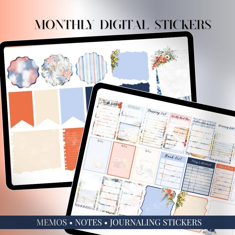 JULY 2026 Goodnotes Noteful Digital STICKERS, Azure Summer Digital ...