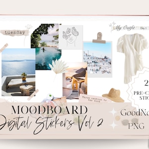 Autocollants numériques neutres Moodboard pour goodnotes Pack d'autocollants numériques esthétiques autocollants d'humeur pour le kit de lot d'autocollants de planificateur de balle de journal