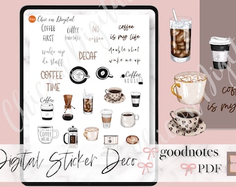 COFFEE GOODNOTE Stickers, Iced coffee Goodnotes Stickers, Various coffee sticker, Pre-cropped png stickers, coffee lover goodnotes stickers