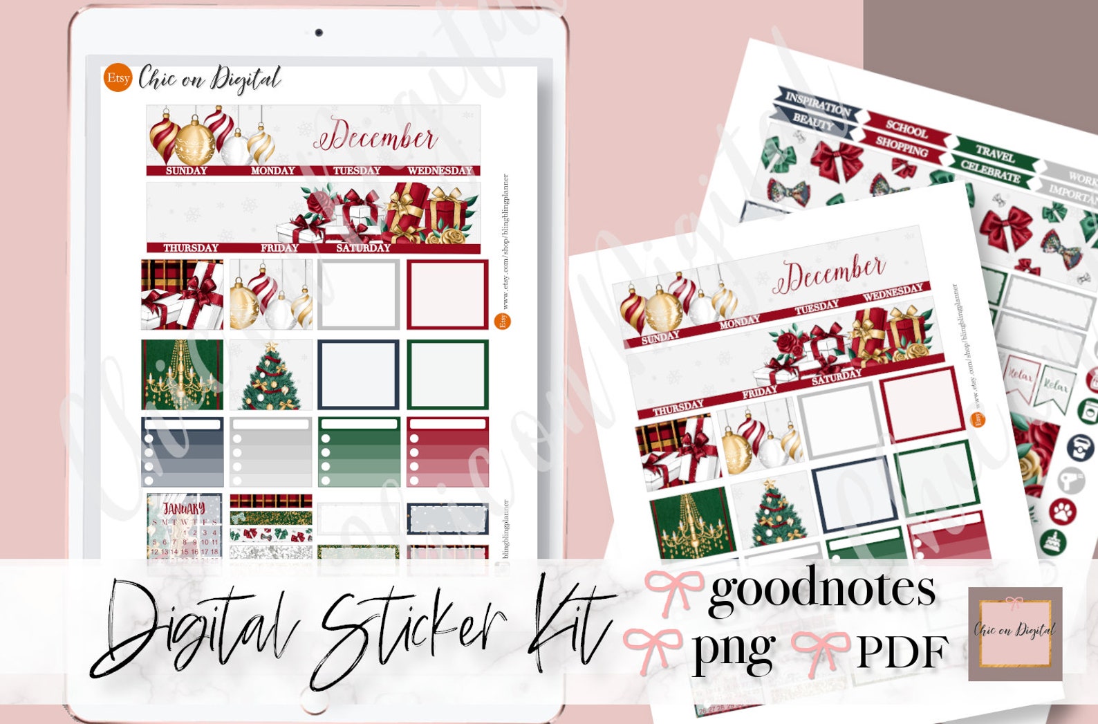 DECEMBER MONTHLY KIT Digital Stickers, December Goodnotes Stickers ...