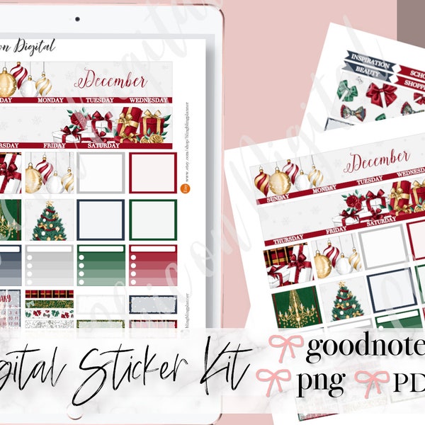 DECEMBER MONTHLY KIT Digital Stickers, December Goodnotes Stickers, Christmas monthly view, Pre-cropped stickers, December monthly stickers