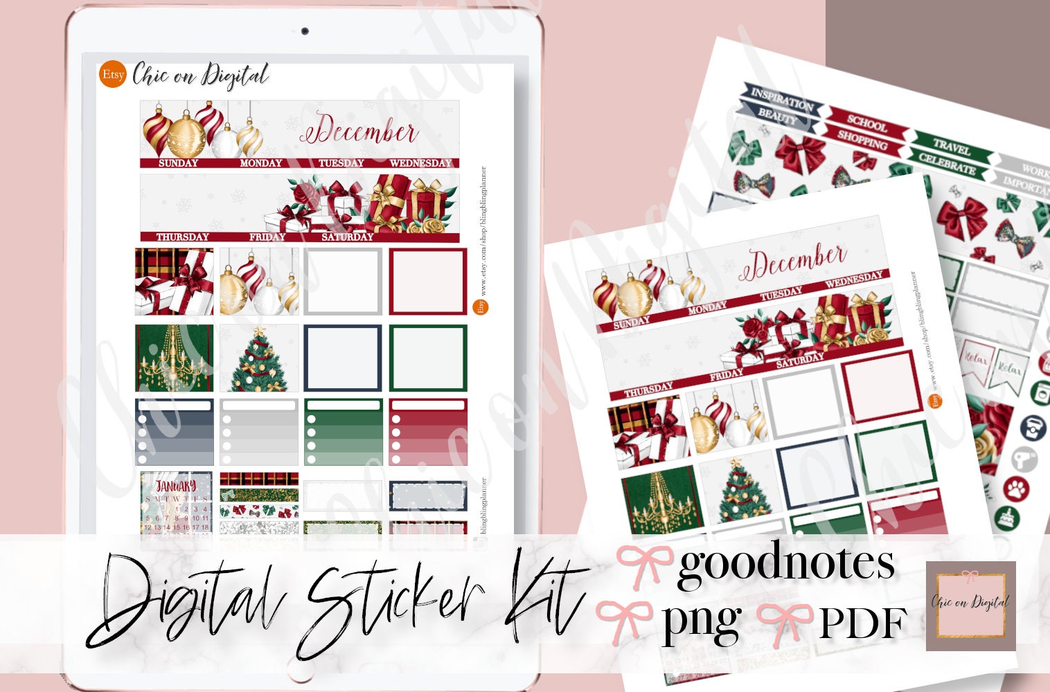 DECEMBER MONTHLY KIT Digital Stickers, December Goodnotes Stickers ...