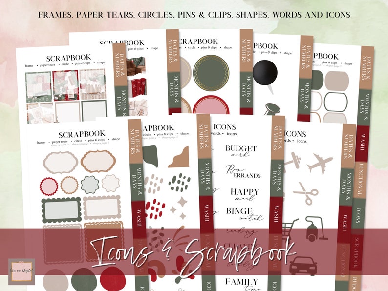 DIGITAL STICKER BUNDLE, Goodnotes stickers, Christmas digital stickers, sticker for planner, Red christmas, Essential Digital Stickers, widget, days of the week, washi stickers, digital sticker pack, icon sticker, months & days, digital memo sticker,