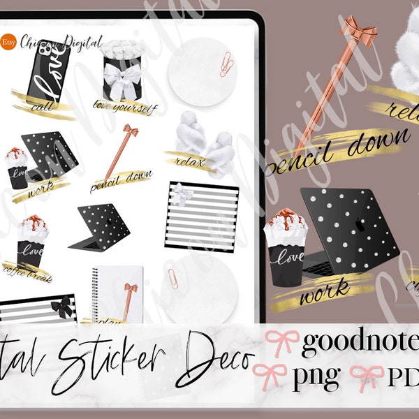 DAILY PLANNING GOODNOTES Stickers, planning goodnotes sticker, work Stickers, relax stickers, plan sticker, black & white goodnotes sticker