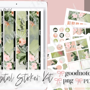 AUGUST MONTHLY KIT Digital Stickers, August Goodnotes Stickers, Summer leaf money stickers, Pre-cropped stickers, summer flower monthly kit