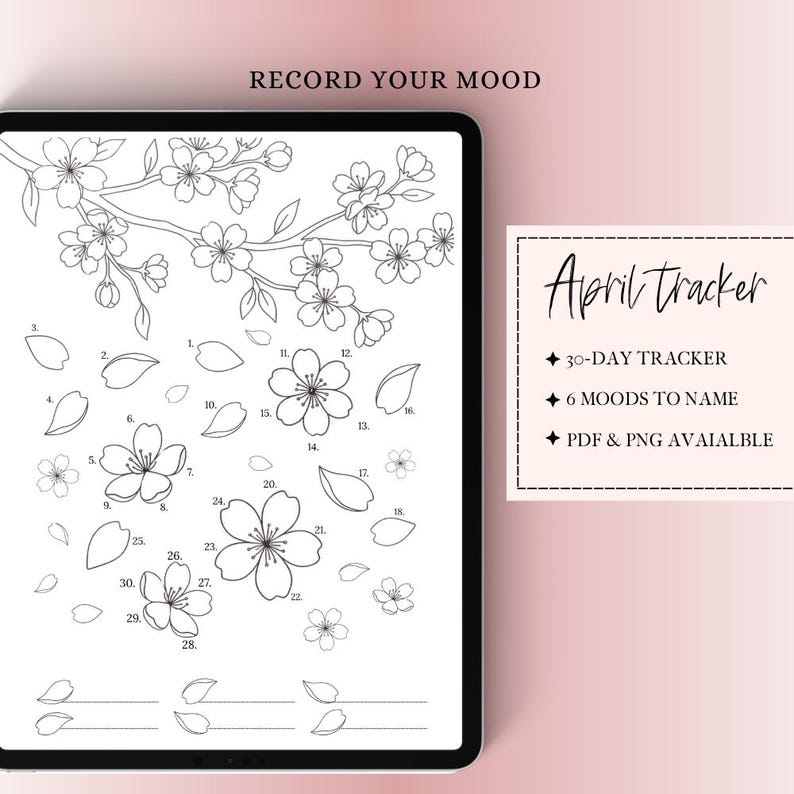 April Mood Tracker, Sakura Monthly Mood Tracker, Modern Digital Mood ...