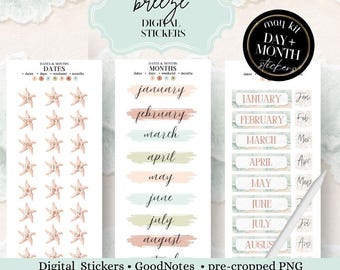 June digital stickers: Mega kit days of the weeks, month calendar digital stickers, Noteful stickers, weekend GoodNotes stickers ipad