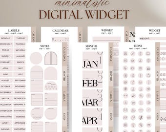 Widgets digital planner stickers, GoodNotes widget minimalistic, calendar month, everyday icons tracker widget, shapes and memo, days