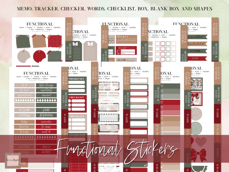 DIGITAL STICKER BUNDLE, Goodnotes stickers, Christmas digital stickers, sticker for planner, Red christmas, Essential Digital Stickers, widget, days of the week, washi stickers, digital sticker pack, icon sticker, months & days, digital memo sticker,