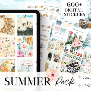 Paquete de pegatinas DIGITAL DE VERANO, pegatinas de verano de goodnotes, libro de pegatinas digitales, paquete de pegatinas digitales de todos los días, pegatinas de verano, paquete de onenotes