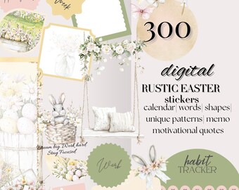 Easter April DIGITAL Sticker Goodnotes, Spring Planning Sticker bundle, Inspiration quote March, digital journal widget, icon, tracker washi