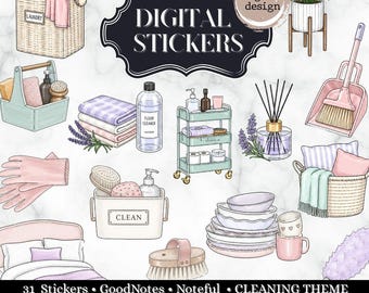 Household cleaning digital stickers for Goodnotes, Noteful and Journal:  home maintenance clipart, Digital Planner Journal sticker
