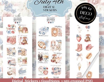 July 4th independence day digital stickers: Deco, clipart and inspiration quotes Sticker for Goodnotes noteful, pre-cropped PNG notability