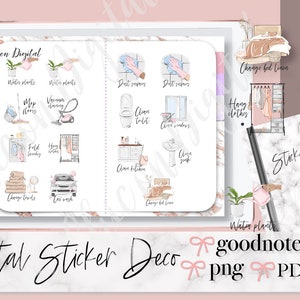 HOUSEHOLD GOODNOTES PLANNER Autocollants, Autocollant numérique de nettoyage, Autocollant pré-recadré, Autocollants d'épicerie, autocollant de lavage de voiture, icône de planification quotidienne