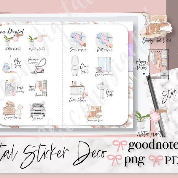 HOUSEHOLD GOODNOTES PLANNER Stickers, Cleaning digital Sticker, Pre-cropped sticker, Grocery Stickers, car wash sticker, daily planning icon