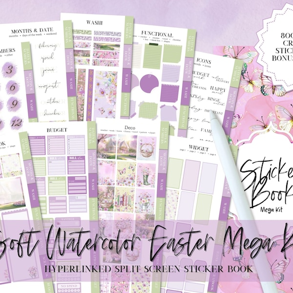 EASTER GOODNOTES Mega Sticker kit, easter digital sticker, goodnotes sticker aesthetic, Pre-cropped png sticker, widget, date & month, april