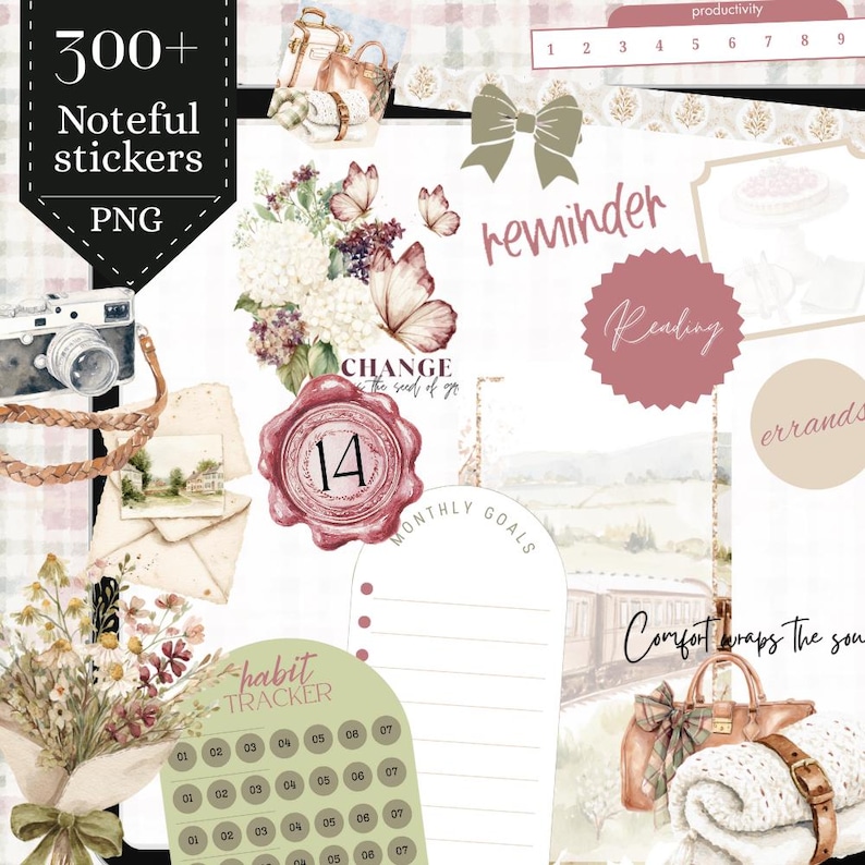 Noteful Spring Travel Trip Digital Stickers, Spring Vacation Noteful ...