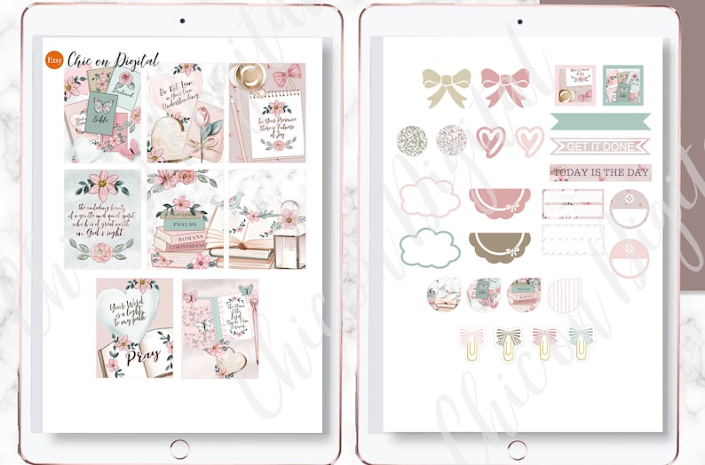 May include: A digital planner sticker set with a pink and green colour scheme. The stickers feature floral designs, bows, and inspirational quotes like "Get it done" and "Today is the day".