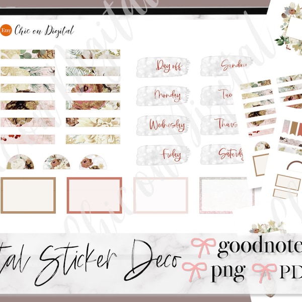 WINTER Floral GOODNOTES STICKERS, winter box digital stickers, functional GoodNotes stickers, Pre-cropped png sticker, washi Planner Sticker