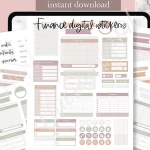 Pegatina digital de finanzas y presupuesto, pegatina de goodnotes financieros, pegatina digital de presupuesto, factura vencida, rastreador de ingresos, pegatina minimalista de GoodNotes