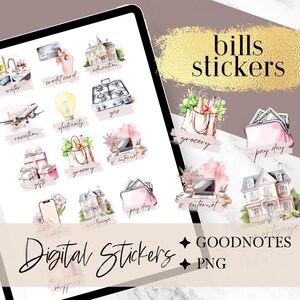 BILLS DIGITAL Sticks, alltäglicher digitaler Aufkleber, Finanzierung GoodNotes Aufkleber Symbol PNG, dienstbare Rente, Zahltag Aufkleber, Notability Android