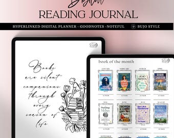 Digital Reading Journal, Book Log, Review Tracker & Bookshelf for iPad, Android- bujo style journal, Surface Pro, GoodNotes, Notability