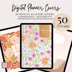 Boho Planner Cover BUNDLE Goodnotes Digital Covers Retro Groovy Digital Notebook Cover Estética Minimalista Notability Cover para iPad Pack