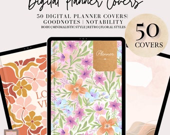 Boho Planner Cover BUNDLE Goodnotes Digital Covers Retro Groovy Digital Notebook Cover Aesthetic Minimalistic Notability Cover for iPad Pack