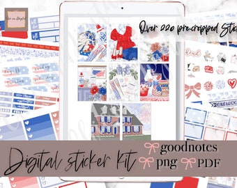 JULY 4th GOODNOTES STICKERS, Independence day digital planner stickers, July digital weekly, Pre-cropped stickers, goodnotes sticker,4 july
