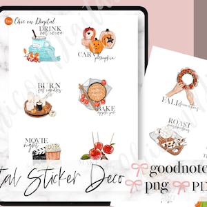 FALL BUCKET DIGITAL Stickers, Fall Goodnotes Stickers, Pre-cropped stickers, pick apple stickers, hot chocolate stickers, jump into leaves