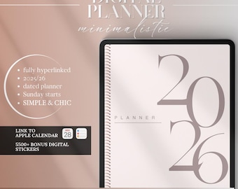 2025 2026 DATED DIGITAL PLANNER, GoodNotes Planner 2026, Minimalistic Dated Digital ipad Planner, Daily Planner, ical planner, Noteful plan