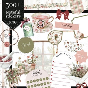 Lot d'autocollants pour la thérapie à la rose, pack d'autocollants numériques pour la médecine des fleurs aux herbes, esthétique de fleurs vintage, widget de suivi d'automne, washi