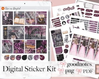 HALLOWEEN DIGITAL PLANNER Stickers, Goodnotes planner sticker, Halloween iPad Planner Sticker, Goodnotes weekly kit, Pre-cropped png sticker